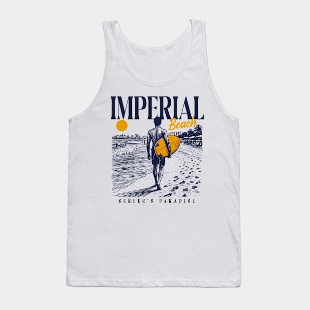 Vintage Surfing Imperial Beach, California // Retro Surfer Sketch // Surfer's Paradise Tank Top by Now Boarding